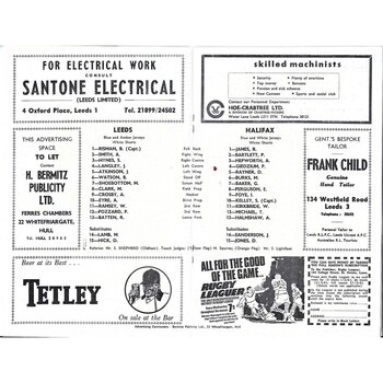 1969/70 Leeds v Halifax Yorkshire Cup 2nd Round Rugby League programme