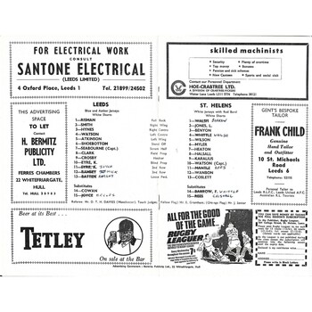 1969/70 Leeds v St. Helens Rugby League programme