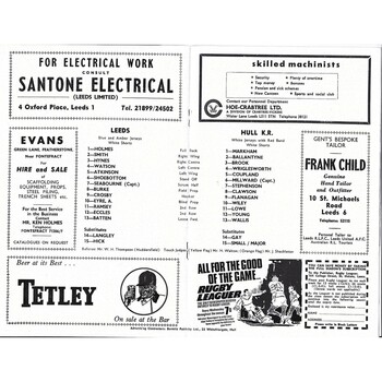 1969/70 Leeds v Hull Kingston Rovers Top 16 Play-Off Semi Final Rugby League programme