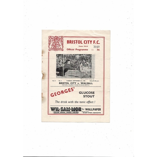 1954/55 Bristol City v Walsall Football Programme
