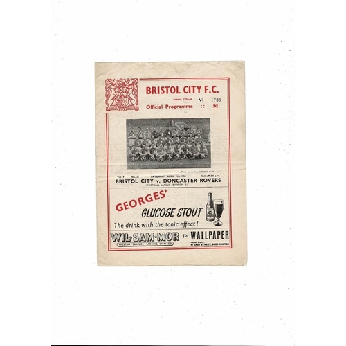 1955/56 Bristol City v Doncaster Rovers Football Programme