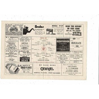 1955/56 Bristol City v Doncaster Rovers Football Programme
