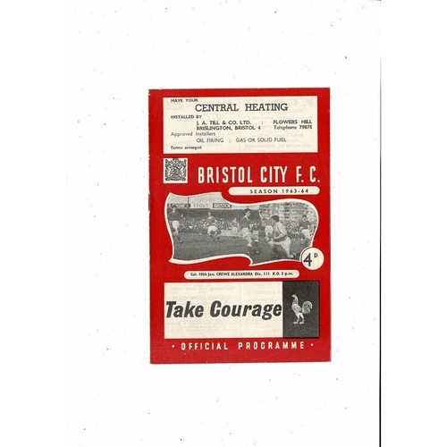 1963/64 Bristol City v Crewe Alexandra Football Programme