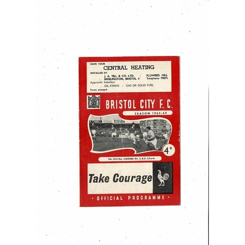 1963/64 Bristol City v Watford Football Programme