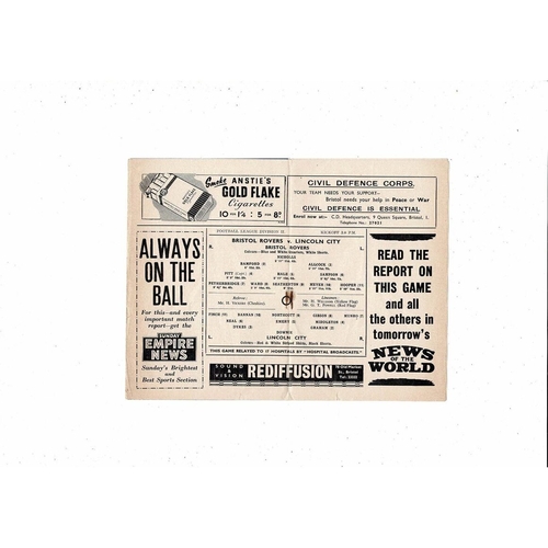 1955/56 Bristol Rovers v Lincoln City Football Programme