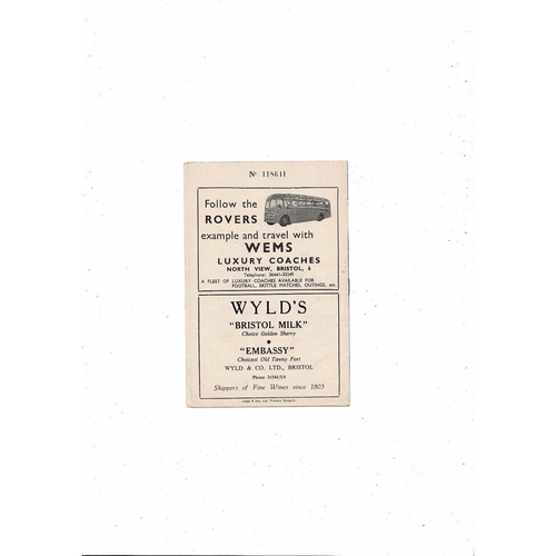 1957/58 Bristol Rovers v Doncaster Rovers Football Programme