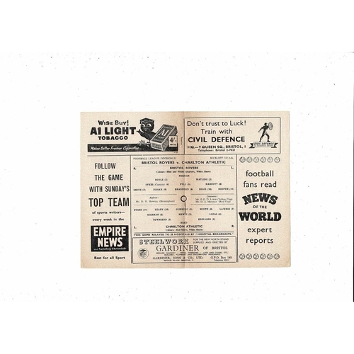 1958/59 Bristol Rovers v Charlton Athletic Football Programme