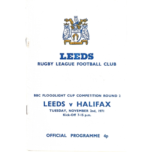 1971/72 Leeds v Halifax (02/11/1971) BBC 2 Floodlight Cup Competition Round 2 Rugby League programme
