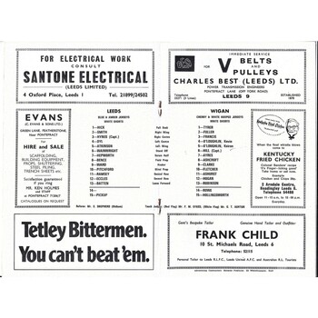 1971/72 Leeds v Wigan (11/12/1971) Players No. 6 Trophy Competition Round 3 Rugby League programme