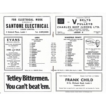 1971/72 Leeds v Wakefield Trinity (05/03/1972) Rugby League Challenge Cup Round Three programme