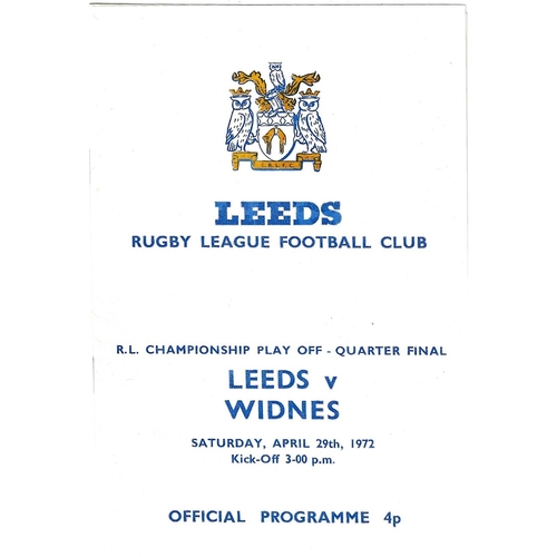1971/72 Leeds v Widnes (29/04/1972) Rugby League Championship Play Off Quarter Final programme