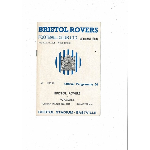 1964/65 Bristol Rovers v Walsall Football Programme