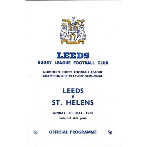 1972/73 Leeds v St. Helens (06/05/1973) Rugby League Championship Play Off Semi Final Programme