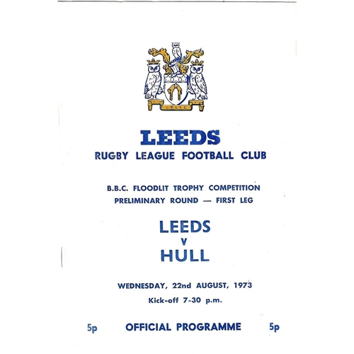 1973/74 Leeds v Hull BBC Floodlit Trophy Competition Preliminary Round - First Leg Rugby League programme