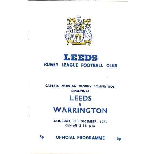 1973/74 Leeds v Warrington Captain Morgan Trophy Competition Semi Final Rugby League programme