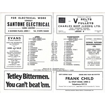 1973/74 Leeds v Warrington Captain Morgan Trophy Competition Semi Final Rugby League programme