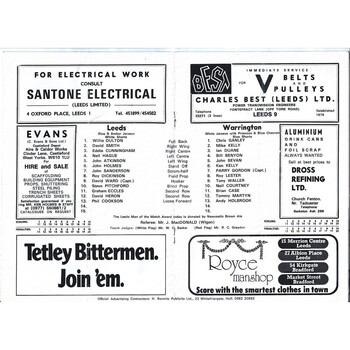 1979/80 Leeds v Warrington Rugby League programme