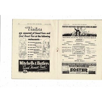 1936/37 Aston Villa v Burnley Football Programme Jan 9th