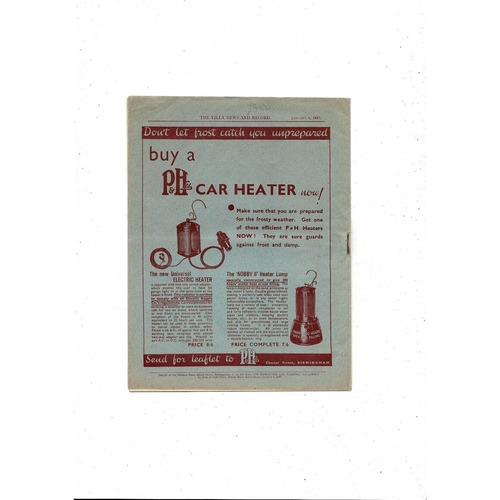 1936/37 Aston Villa v Burnley Football Programme Jan 9th