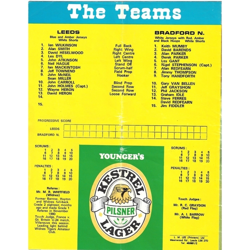 1980/81 Leeds v Bradford Northern Rugby League programme