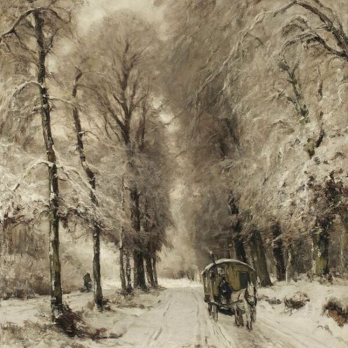 A Horse-Drawn Cart on a Snowy Path