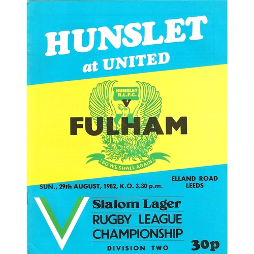 1982/83 Hunslet v Fulham Rugby League programme
