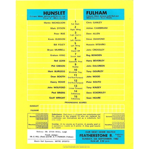 1982/83 Hunslet v Fulham Rugby League programme