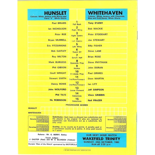 1982/83 Hunslet v Whitehaven Rugby League programme