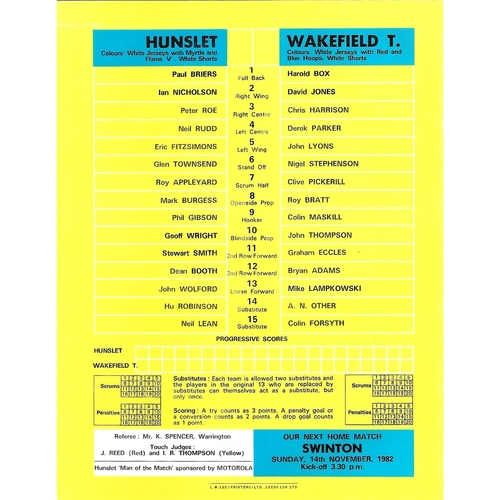 1982/83 Hunslet v Wakefield Trinity Rugby League programme