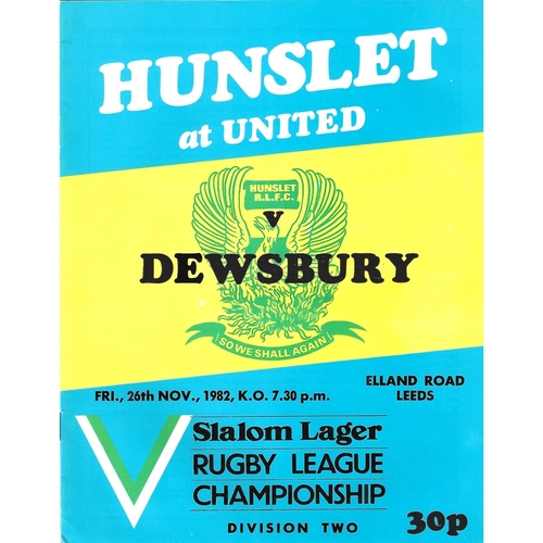 1982/83 Hunslet v Dewsbury Rugby League programme