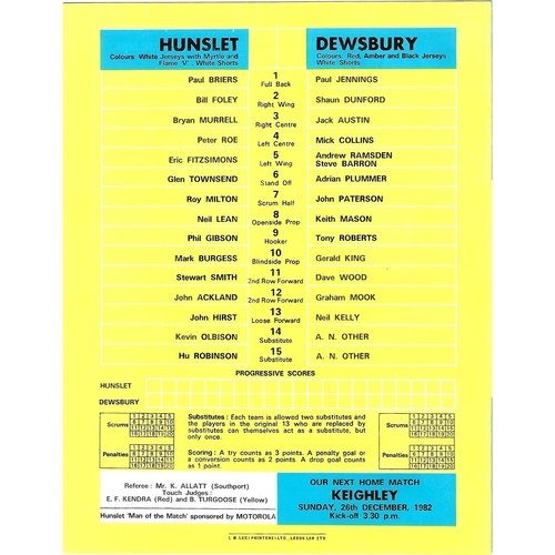 1982/83 Hunslet v Dewsbury Rugby League programme