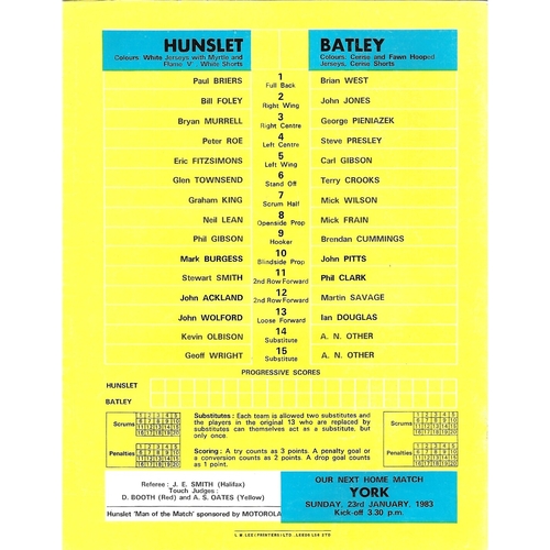 1982/83 Hunslet v Batley Rugby League programme