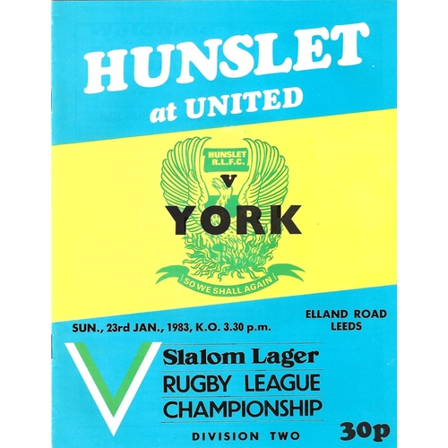 1982/83 Hunslet v York Rugby League programme