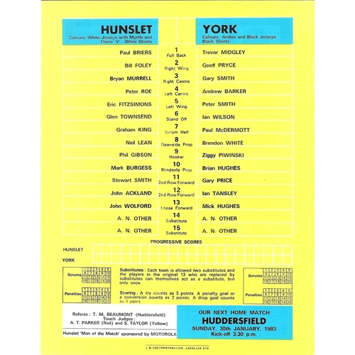 1982/83 Hunslet v York Rugby League programme