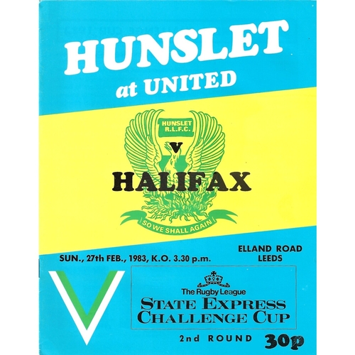1982/83 Hunslet v Halifax Rugby League Challenge Cup 2nd Round programme