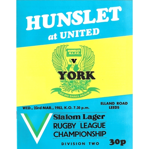 1982/83 Hunslet v York Rugby League programme