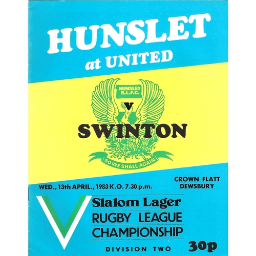 1982/83 Hunslet v Swinton Rugby League programme