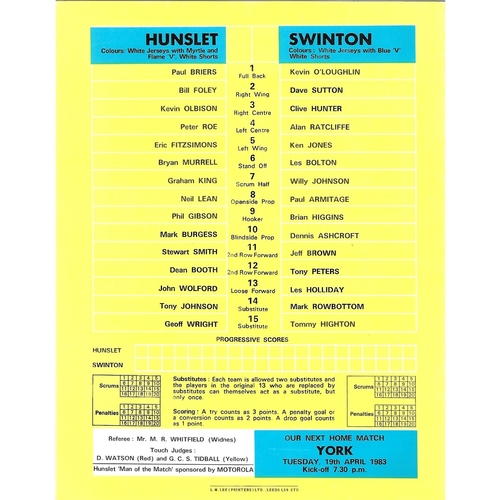 1982/83 Hunslet v Swinton Rugby League programme