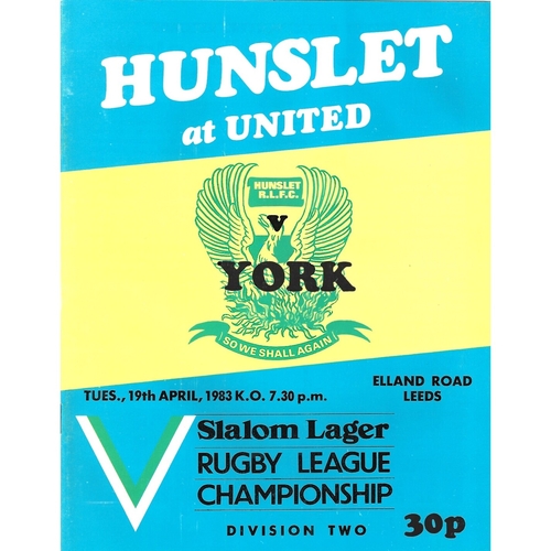 1982/83 Hunslet v York Rugby League programme