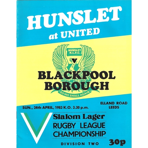1982/83 Hunslet v Blackpool Borough Rugby League programme
