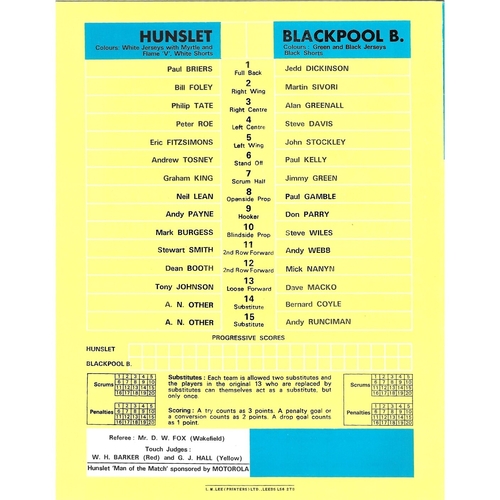 1982/83 Hunslet v Blackpool Borough Rugby League programme