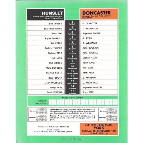 1983/84 Hunslet v Doncaster Rugby League programme