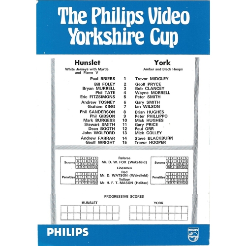 1983/84 Hunslet v York Yorkshire Cup 1st Round Rugby League programme