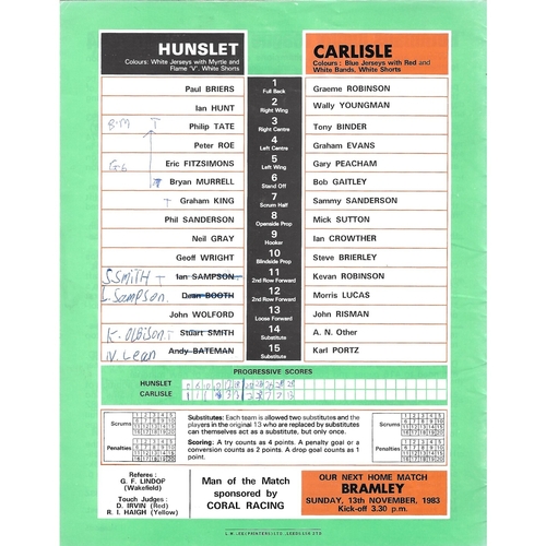 1983/84 Hunslet v Carlisle Rugby League programme