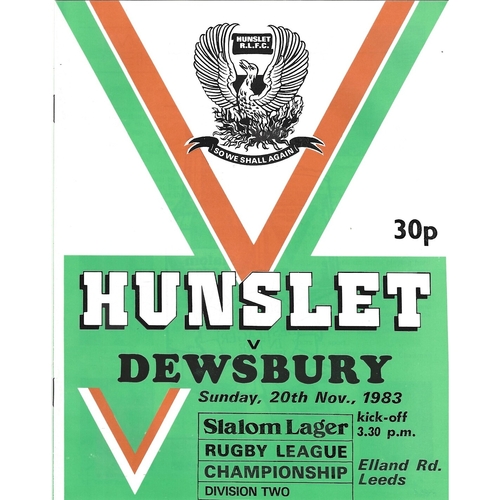 1983/84 Hunslet v Dewsbury Rugby League programme