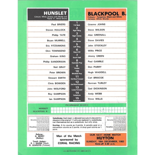 1983/84 Hunslet v Blackpool Borough Rugby League programme