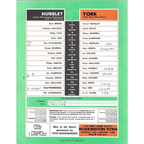 1983/84 Hunslet v York Rugby League programme