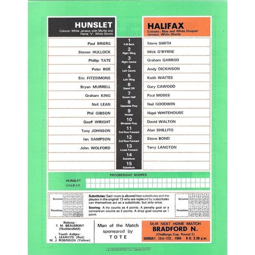 1983/84 Hunslet v Halifax Rugby League programme