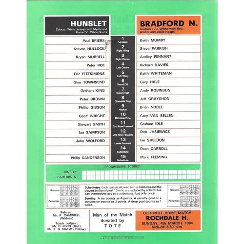 1983/84 Hunslet v Bradford Northern Rugby League Challenge Cup 2nd Round programme