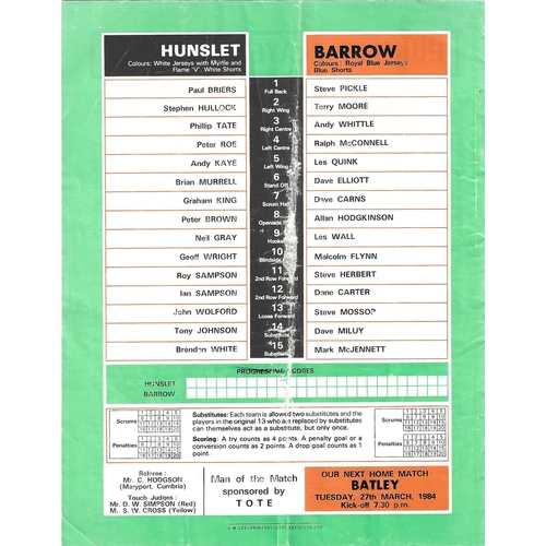 1983/84 Hunslet v Barrow Rugby League programme